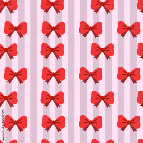 Seamless pattern with red bows on striped background festive decorative design wrapping paper