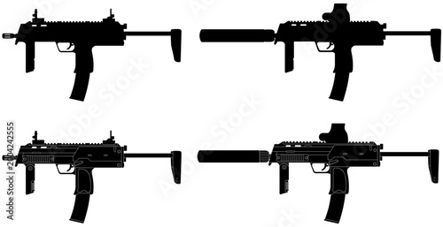 MP7 PDW Silhouette Vector Set with and without Attachments