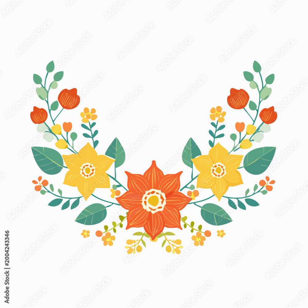 Fototapeta premium Decorative Floral Wreath with Orange and Yellow Flowers