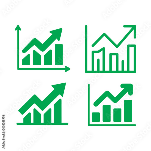 Growth charts in green illustrate rising success, positive financial trends, and statistical progress for various business presentations and marketing materials.