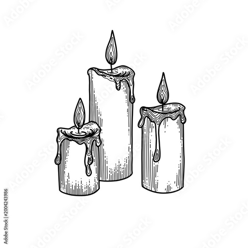 hand drawn minimalist candle light line art vector illustration