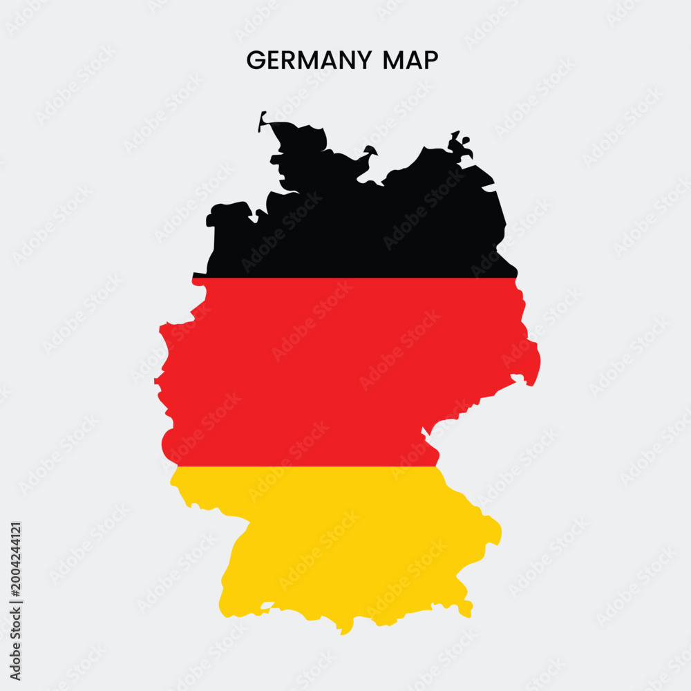 Obraz premium A map of Germany with the country's flag colors on a light gray background