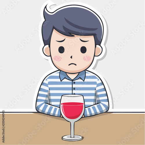 Sad Boy Looking at Wine Glass