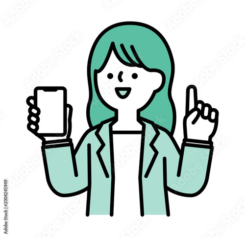 スマホの使い方をレクチャーする女性のイラスト