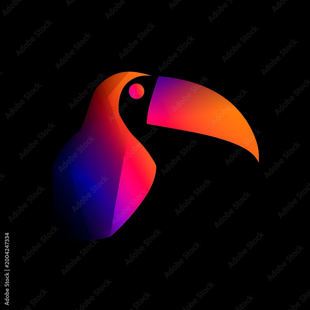 Fototapeta premium Abstract toucan head silhouette with vibrant gradient colors against a solid black background