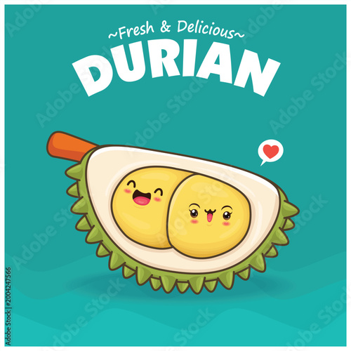 Vintage food poster design with durian character.