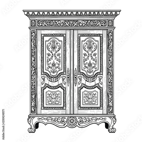 Ornate Antique Wooden Double Door Cabinet.