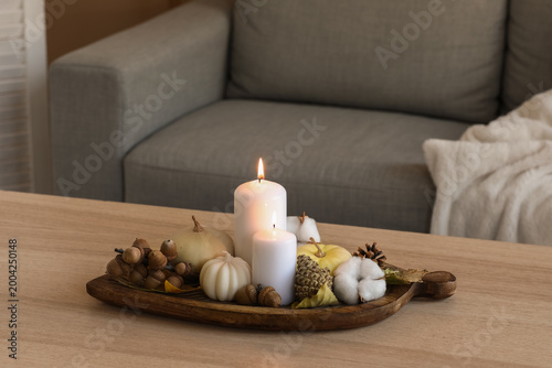 Wooden board with burning c...