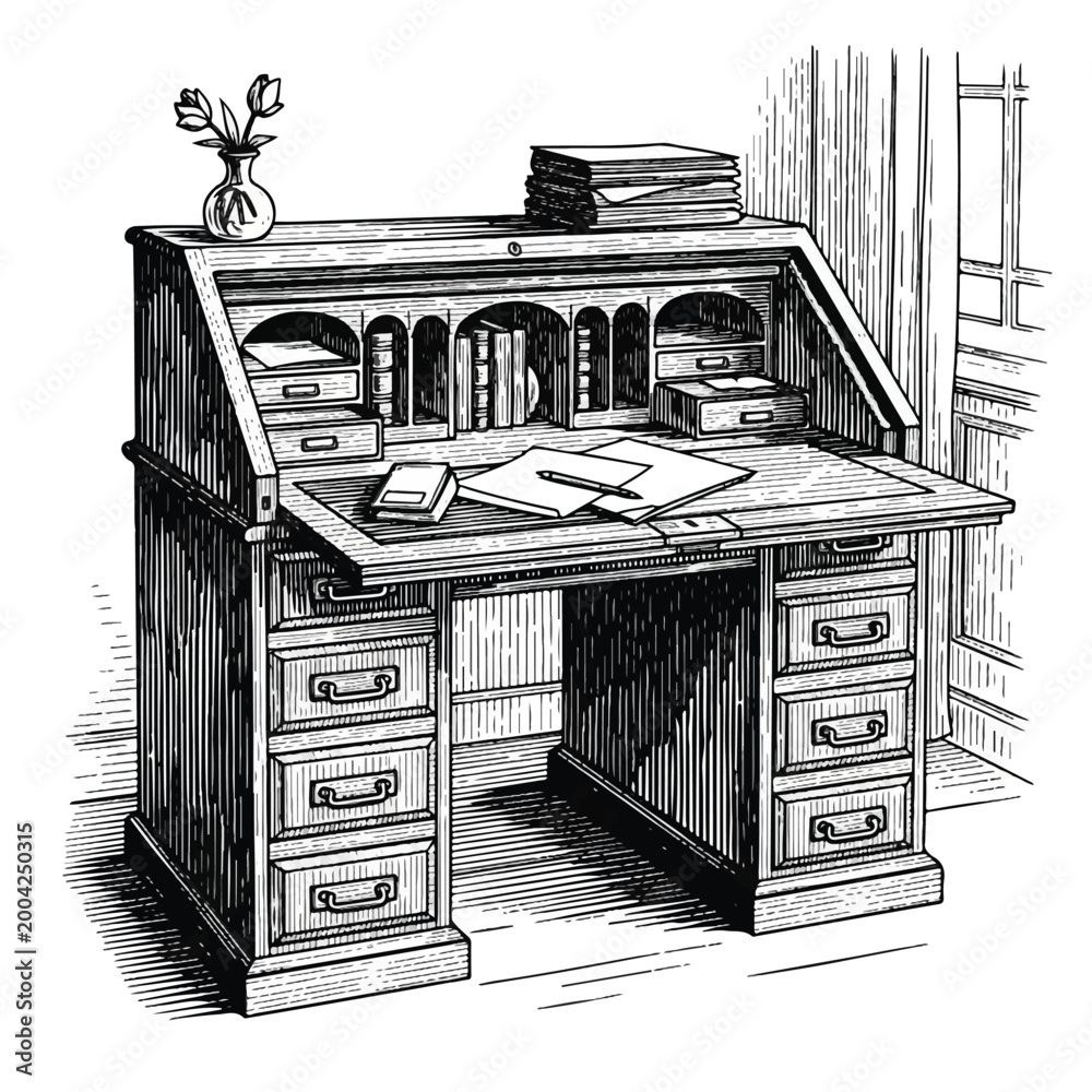 Fototapeta premium Vintage wooden roll top office desk.