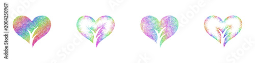 Multicolored sketch heart leaf icon design set