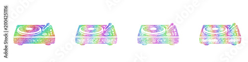 Multicolor sketch dj turntable icon design set