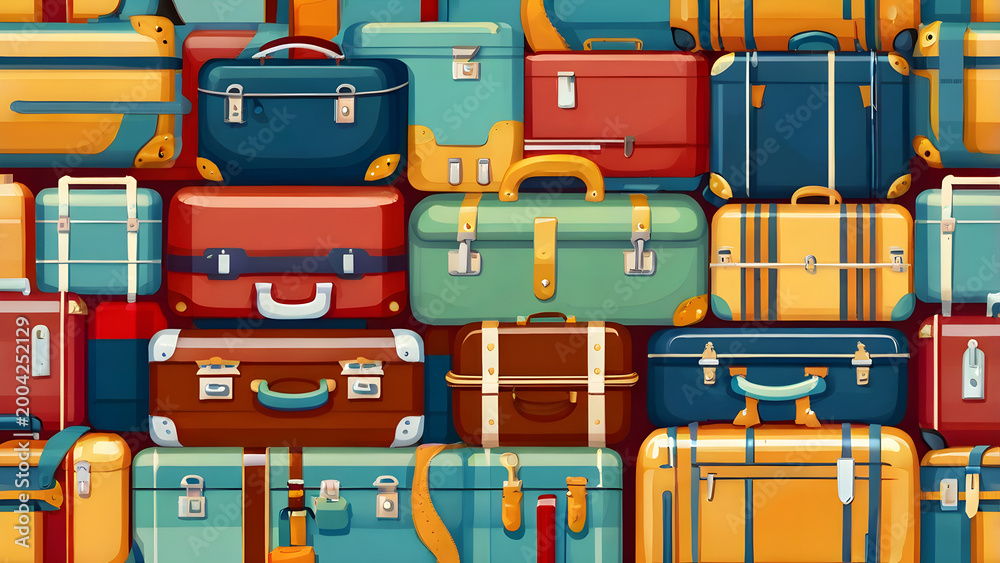 Suitcase and luggage seamless pattern travel theme flat design