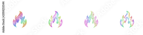 Rainbow color sketch flame icon design set