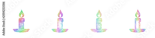 Multicolored sketch candle flame icon design set