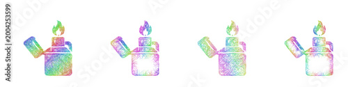 Rainbow color sketch lighter icon design set