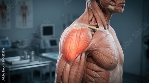 Tableau sur toile Anatomical Deltoid Muscle: A detailed anatomical illustration showcases the prominent deltoid muscle of the human shoulder