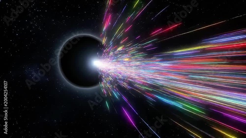 Abstract Black Hole Event Horizon with Colorful Light Streaks Motion Background 4K Cinematic Footage