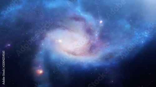Cosmic Galaxy Swirls and Stars in Deep Space, Blue Nebula Clouds, 4K Cinematic Footage