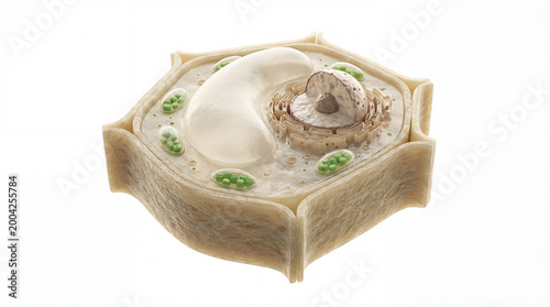 Plant cell diagram showing labeled parts in a clean 3d cutaway view