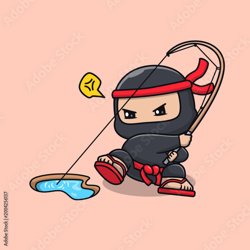 Cute Ninja Fishing Fish Cartoon