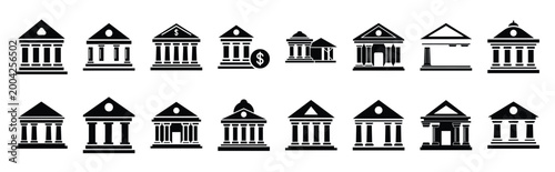 bank institution silhouette icon set