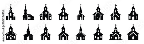 church building silhouette icon set