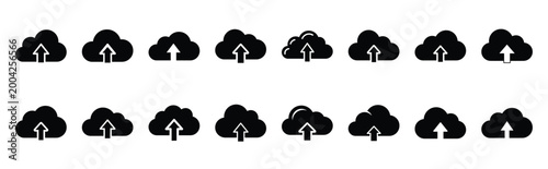 cloud upload silhouette icon set