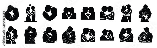 couple love silhouette icon set