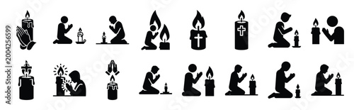 candle prayer silhouette icon set