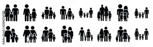 family group silhouette icon set