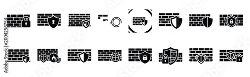 firewall security silhouette icon set