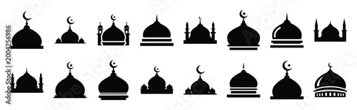 mosque dome silhouette icon set