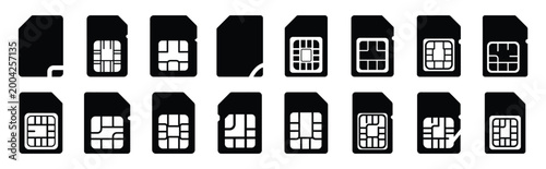 sim card silhouette icon set