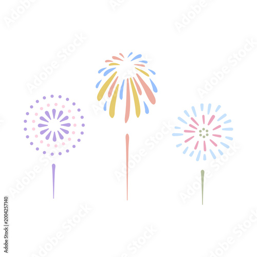 Cute Japanese Fireworks Illustration Set