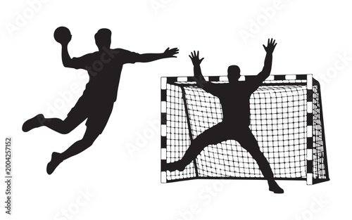 Silhouette of handball player shooting at goal