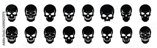 skull head silhouette icon set