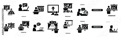 webinar presentation silhouette icon set