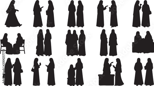 Muslim woman wearing a purple hijab works on her laptop while sitting in a beanbag chair surrounded by business data icons.