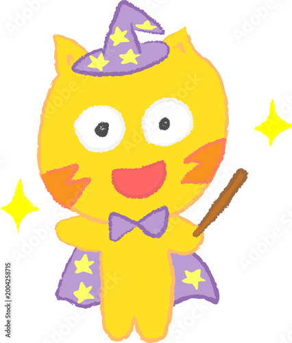 Halloween Wizard 2D Cartoon Cat Illustration
