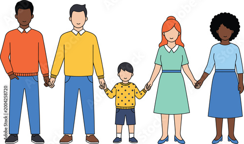 Diverse group of people holding hands illustration symbolizing unity, connection, teamwork, and community support in modern society