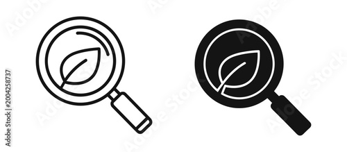 Leaf search icon set, outline and solid style, white background, vector Illustration