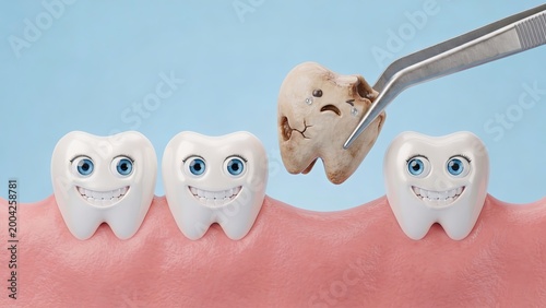 Tooth Extraction and Healthy Smile Concept 3D Illustration