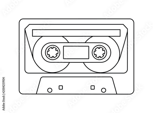Retro audio cassette tape line illustration representing vintage music technology and analog media storage legacy