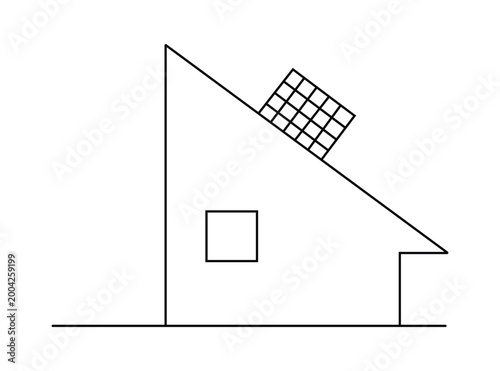 Modern house silhouette with solar panels on roof representing sustainable energy and green home building design