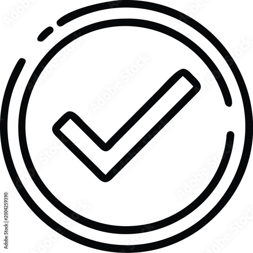 check mark icon with circular frame black line art on white background high quality professional detailed modern elegant stylish clean crisp