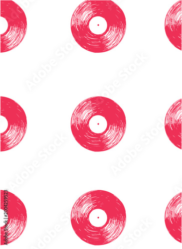 Vintage seamless pattern with hand-drawn vinyl recorder in engraving style. Background for wrapping paper, wallpaper, print, logo, stickers, textile