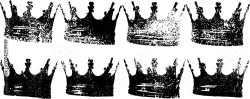 grunge black crown silhouettes arranged in repeating pattern on white background