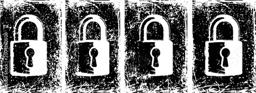 grunge padlock icons set in black and white with distressed texture background