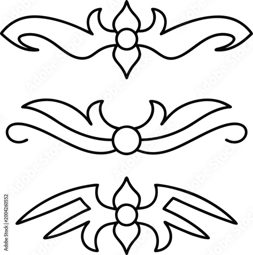 Elegant collection of three distinct decorative line art dividers with flowing scroll and leaf motifs