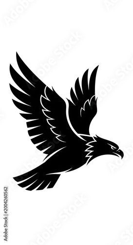 Black silhouette eagle in flight.